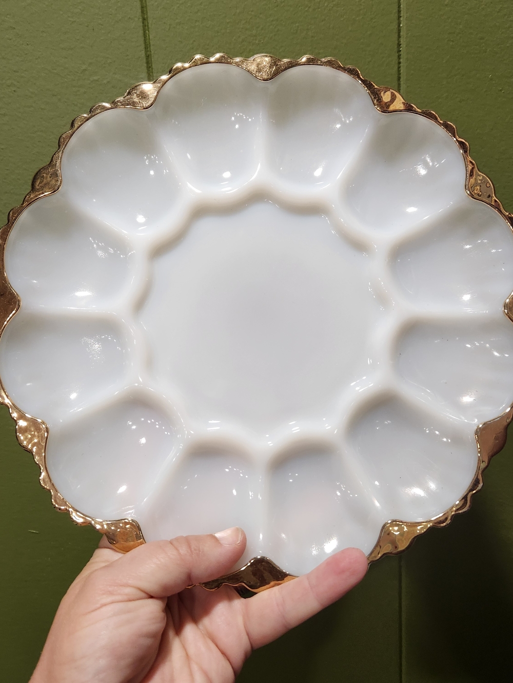 Vintage Anchor Hocking Fire-King milk glass deviled egg plate